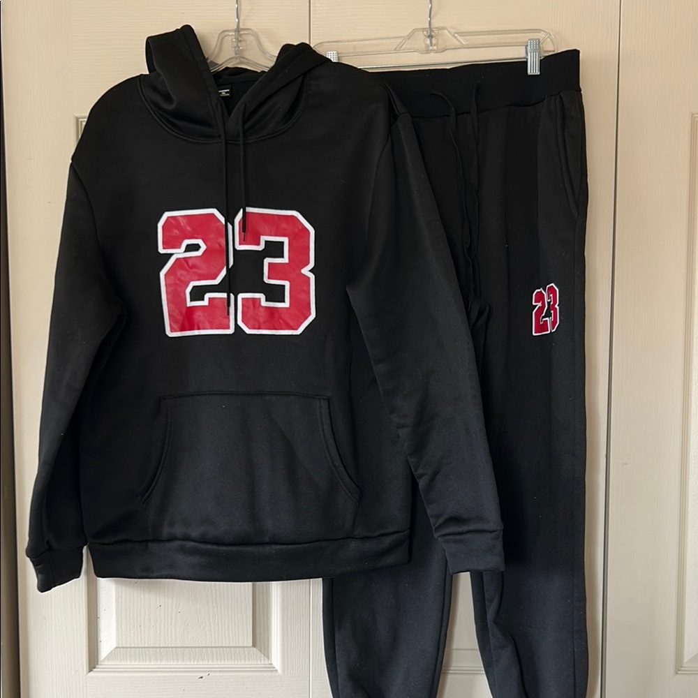 Black Hoodie and Joggers Set with Red Number 23
